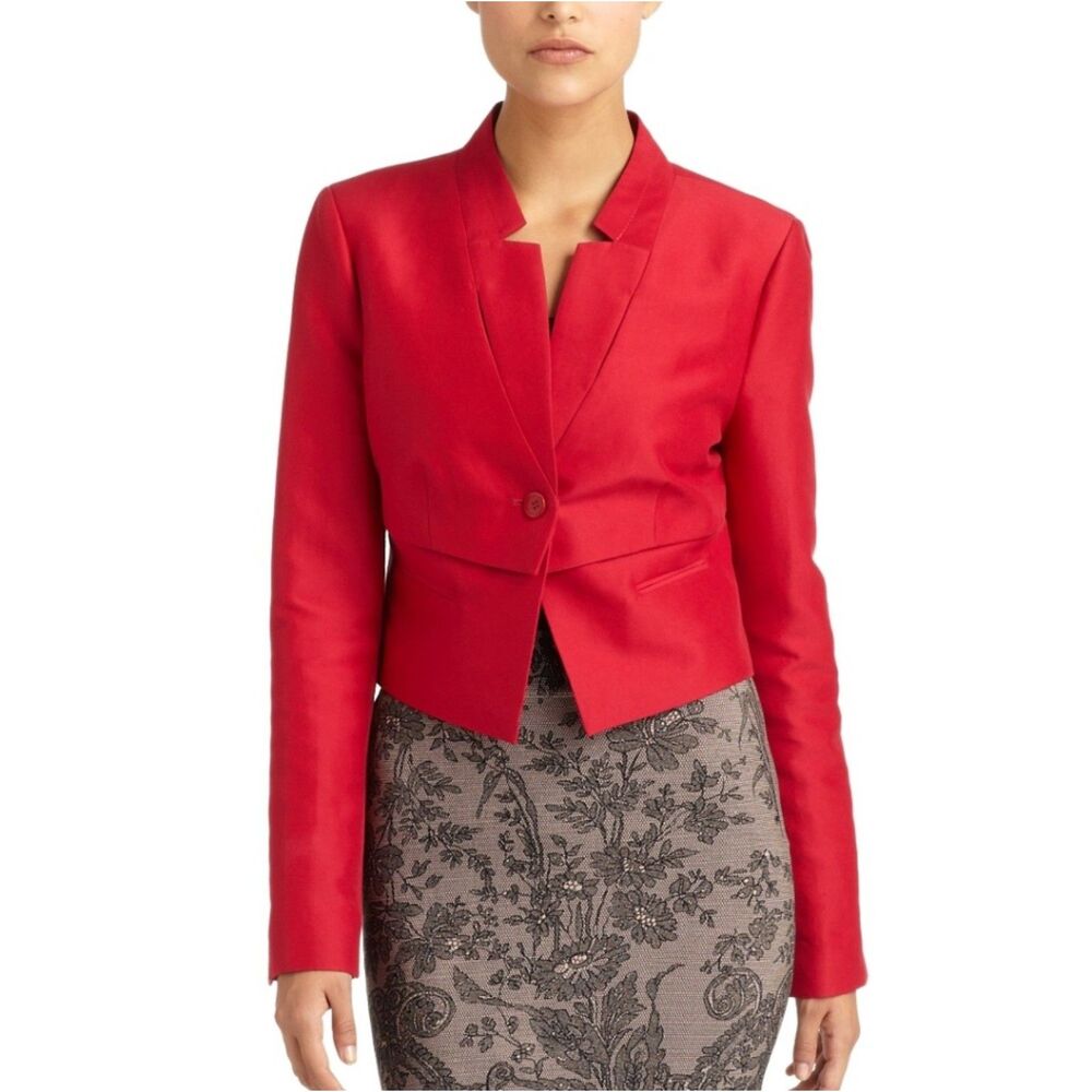 BCBGMAXAZRIA Red Cropped Blazer Jacket Womens M Tailored One Button
